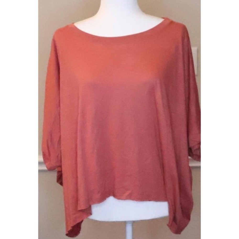 Chris & Carol Womens Large Coral Pink Slub Knit Oversized High Low Top NEW